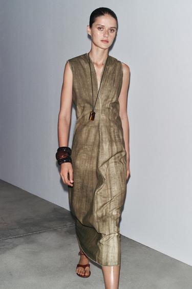 Zara ZW COLLECTION 漸層染混苧麻洋裝 - 多色