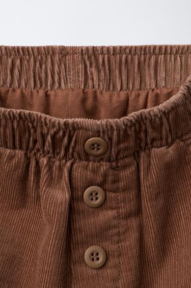 PANTALON EN VELOURS CÔTELÉ BOUTONS DOUBLÉ - Marron clair de Zara - Image 2