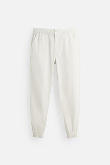WASHED JOGGER WAIST TROUSERS - Stone by Zara