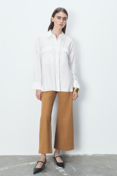 CAMISA CON MODAL BOLSILLOS - Blanco de Zara - Imagen 0