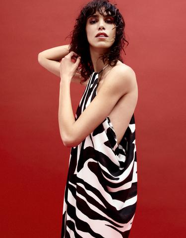 ZW COLLECTION ANIMAL PRINT HALTER DRESS - Ecru / Black by Zara