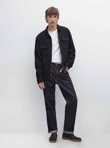 Chaqueta bolsillos sarga mezcla algodón - Marino de Zara - Imagen 0