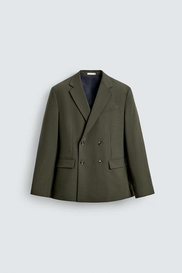 BLAZER CRUZADO DE TRAJE CON LANA - Verde de Zara