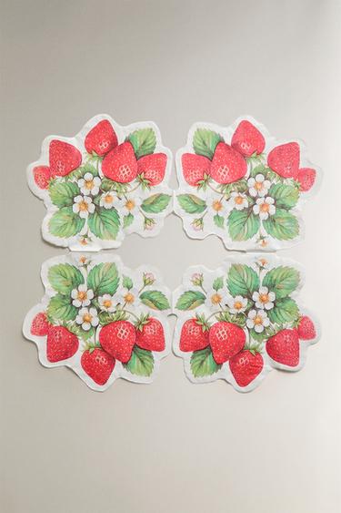 PACK OF STRAWBERRY PAPER NAPKINS (PACK OF 20) - Red by Zara - Image 1