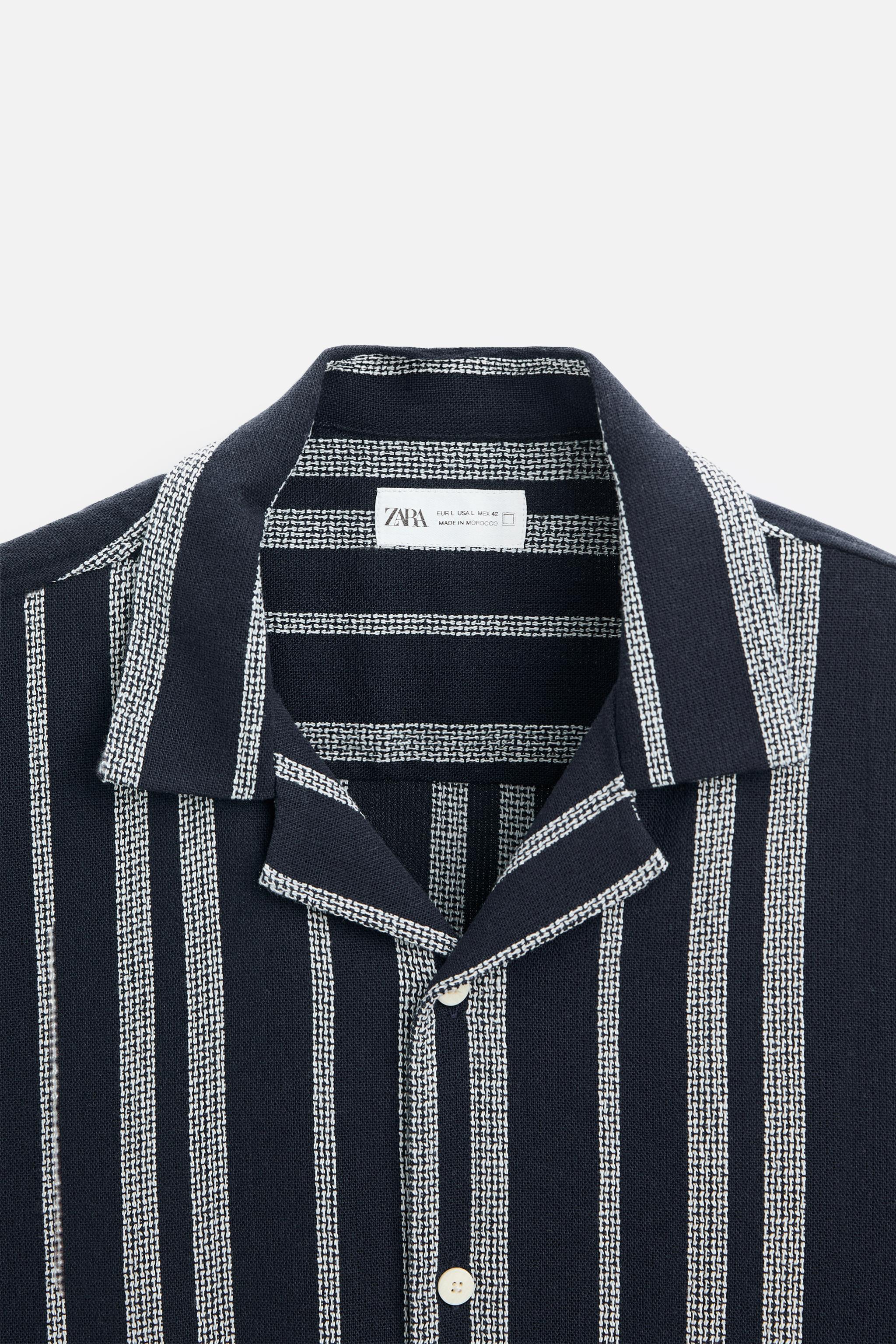 STRIPED TEXTURED SHIRT - Navy blue | ZARA New Zealand