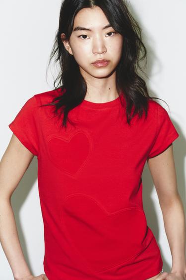 CAMISETA CORAZONES MANGA CORTA - Rojo de Zara