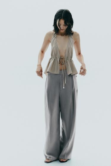 DOUBLE PLEAT TROUSERS WITH FLAPS - Dark grey by Zara