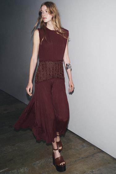 فستان بخصر مطرز ZW COLLECTION - باذنجاني by Zara