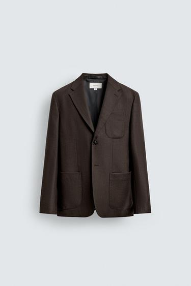 BLAZER DE FLANELA 100% LÃ - Chocolate da Zara