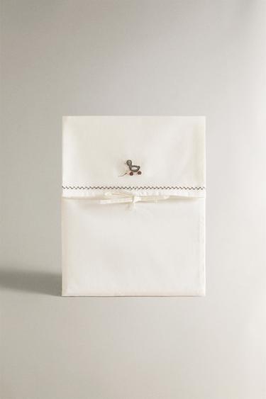 EMBROIDERED DUCKLING MINI COT SHEET SET - Oyster-white by Zara - Image 4