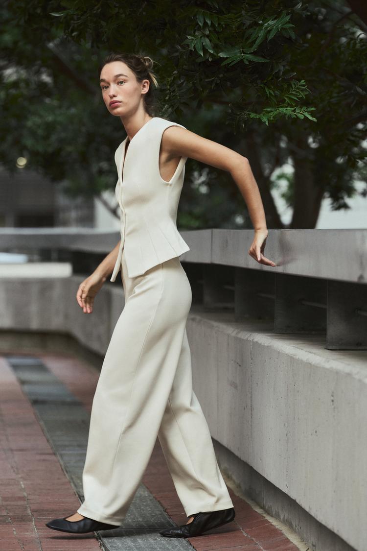 Chaleco Conjunto Top Y Pantalon Zara TOP CHALECO INTERLOCK Crudo