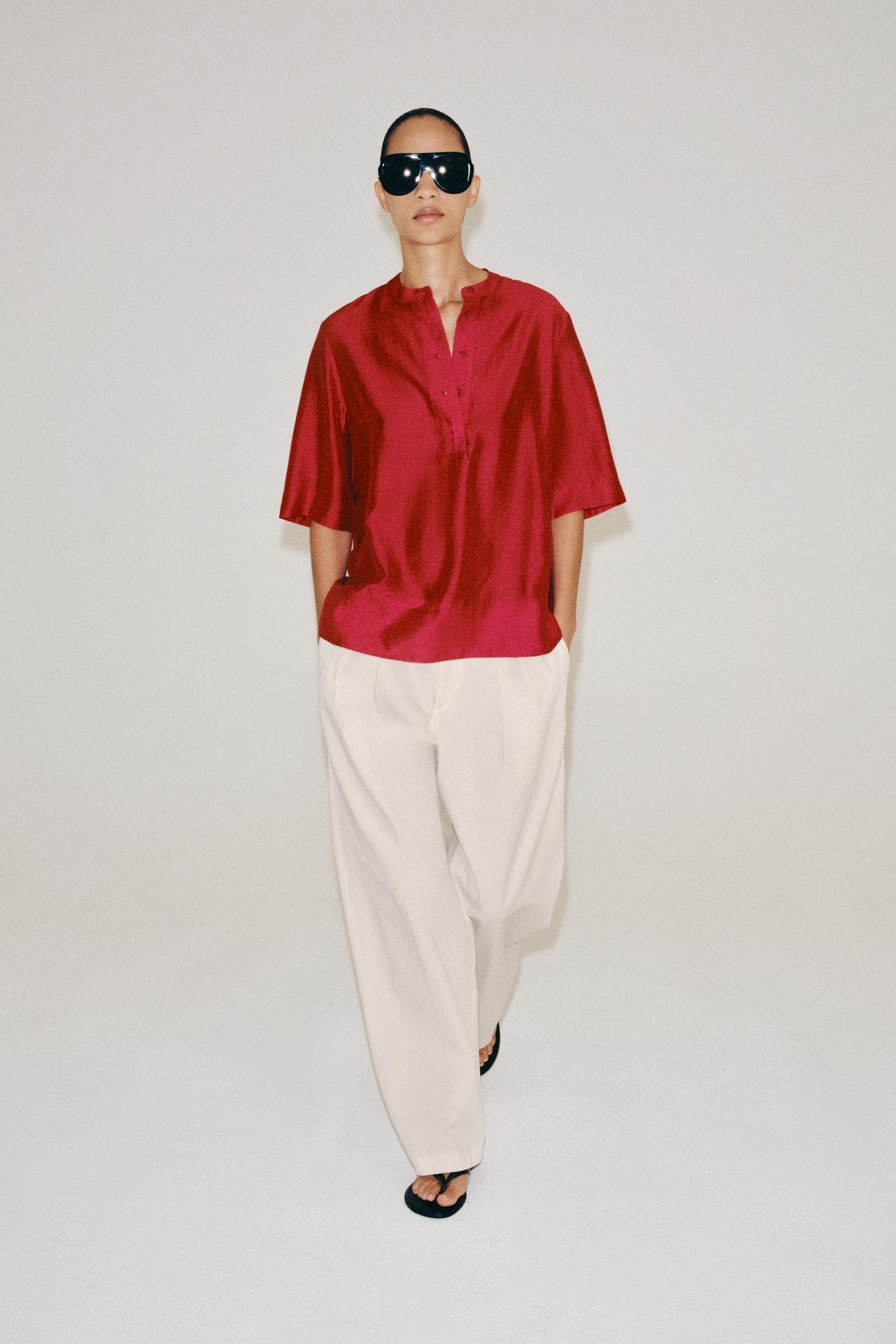 SHORT SLEEVE FLOWY BLOUSE ZW COLLECTION — Red