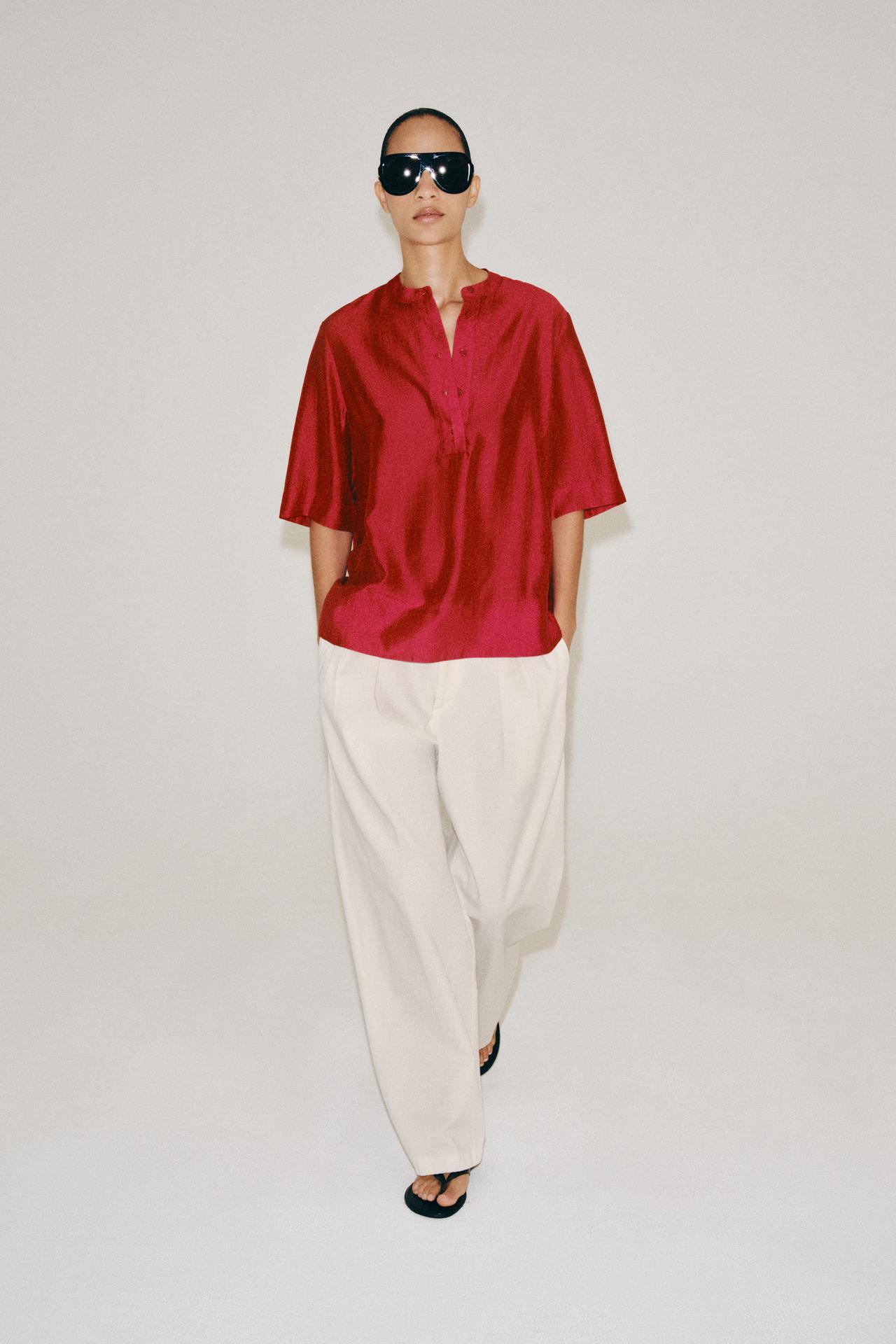SHORT SLEEVE FLOWY BLOUSE ZW COLLECTION — Red