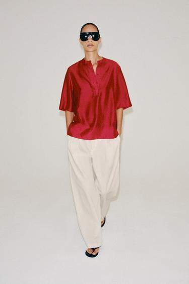 ZW COLLECTION FLOWING SHORT SLEEVE BLOUSE - Red by Zara - Image 0
