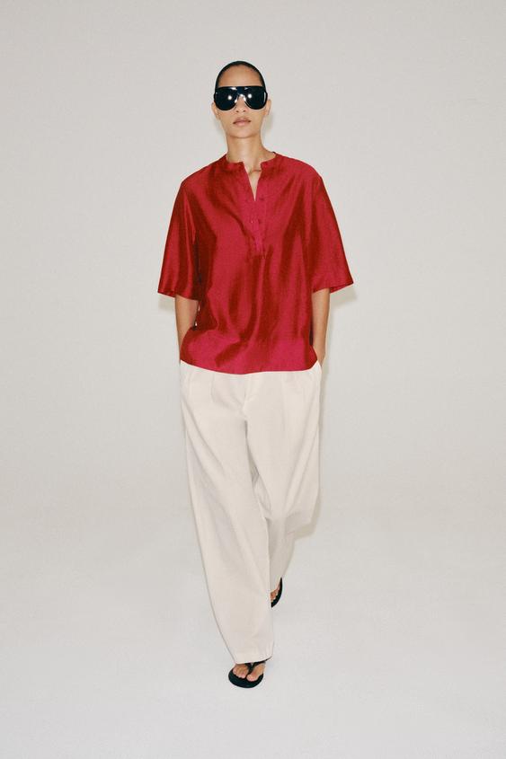 ZW COLLECTION FLOWING SHORT SLEEVE BLOUSE - Red by Zara - Image 0