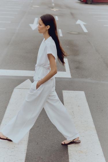 BLOUSE CEINTURE AVEC LIN - Blanc de Zara - Image 2