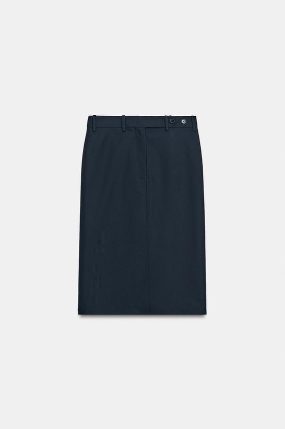 JUPE MIDI RAYURES ZW COLLECTION - Bleu marine de Zara - Image 2