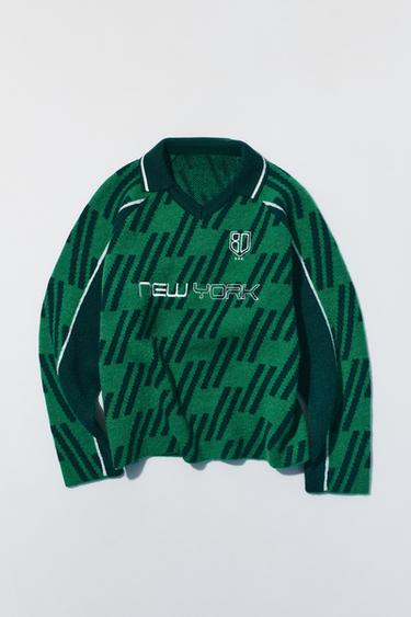 EMBROIDERED FUZZY EFFECT KNIT JUMPER — Green 1