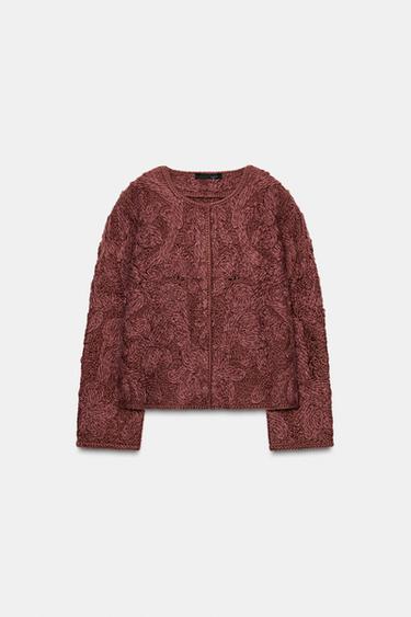 VESTE AVEC LAINE TRICOT MACRAMÉ - Aubergine de Zara - Image 5
