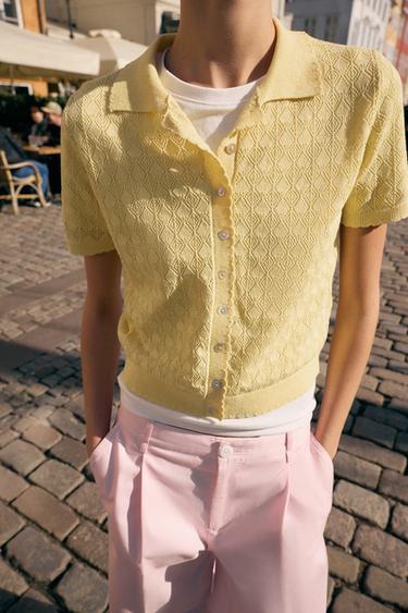 GILET POLO EN MAILLE À MANCHES COURTES - Jaune de Zara - Image 6