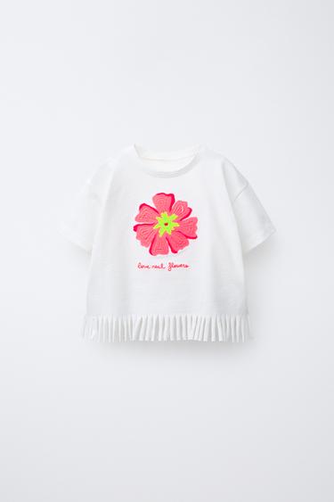 FRINGED EMBROIDERED T-SHIRT - White by Zara