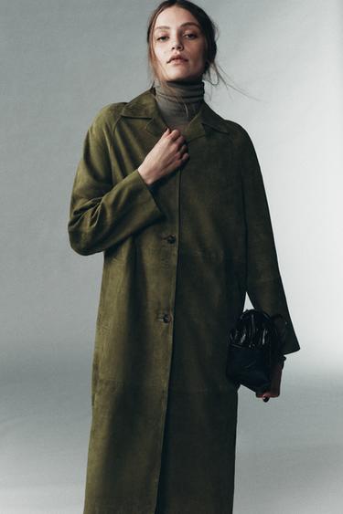 معطف من جلد الغزال 100% إصدار محدود - أخضر فاتح الخاص بـ Zara