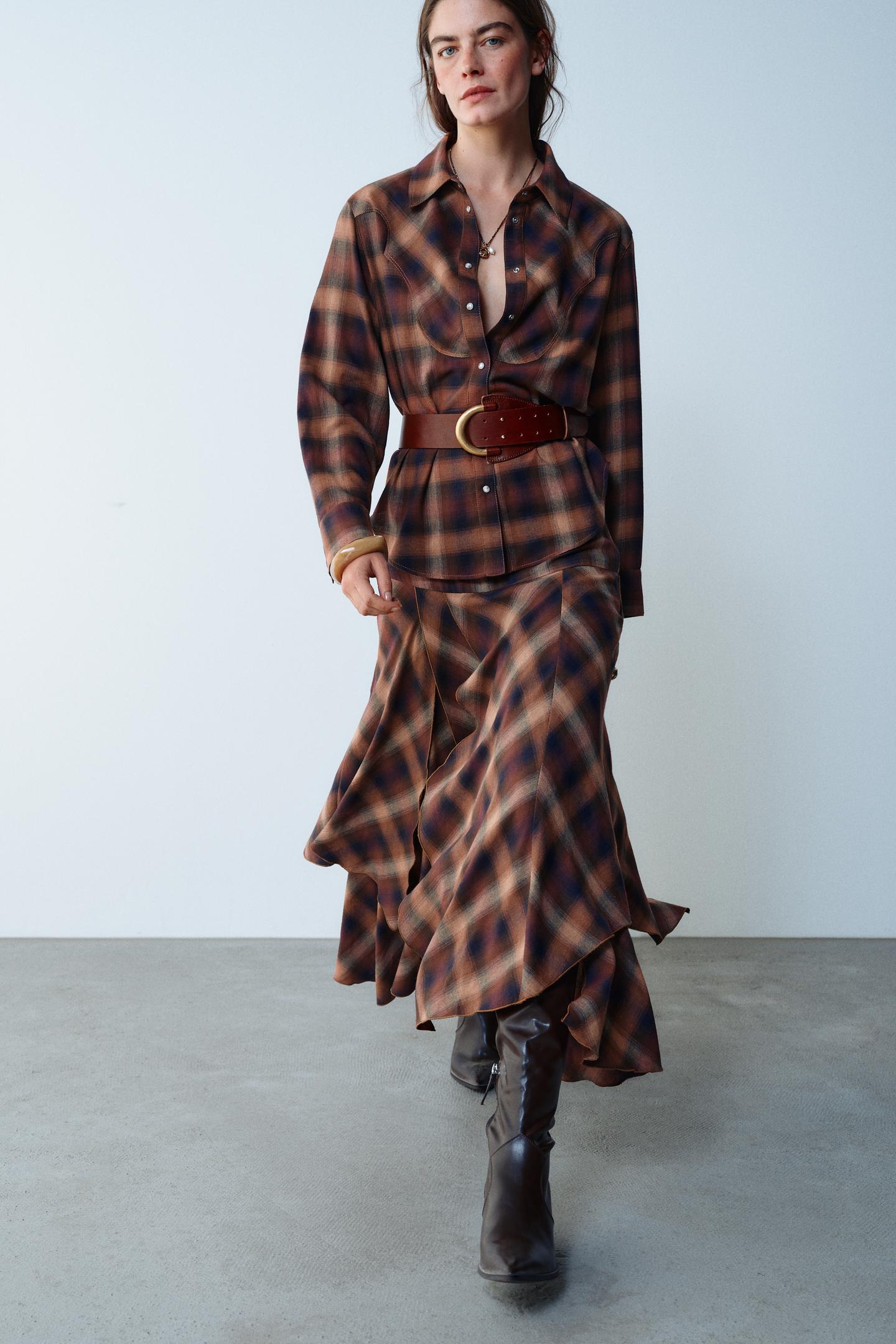 Женская юбка Zara Plaid MIDI with Slits, цвет: Разноцветный — фото 1