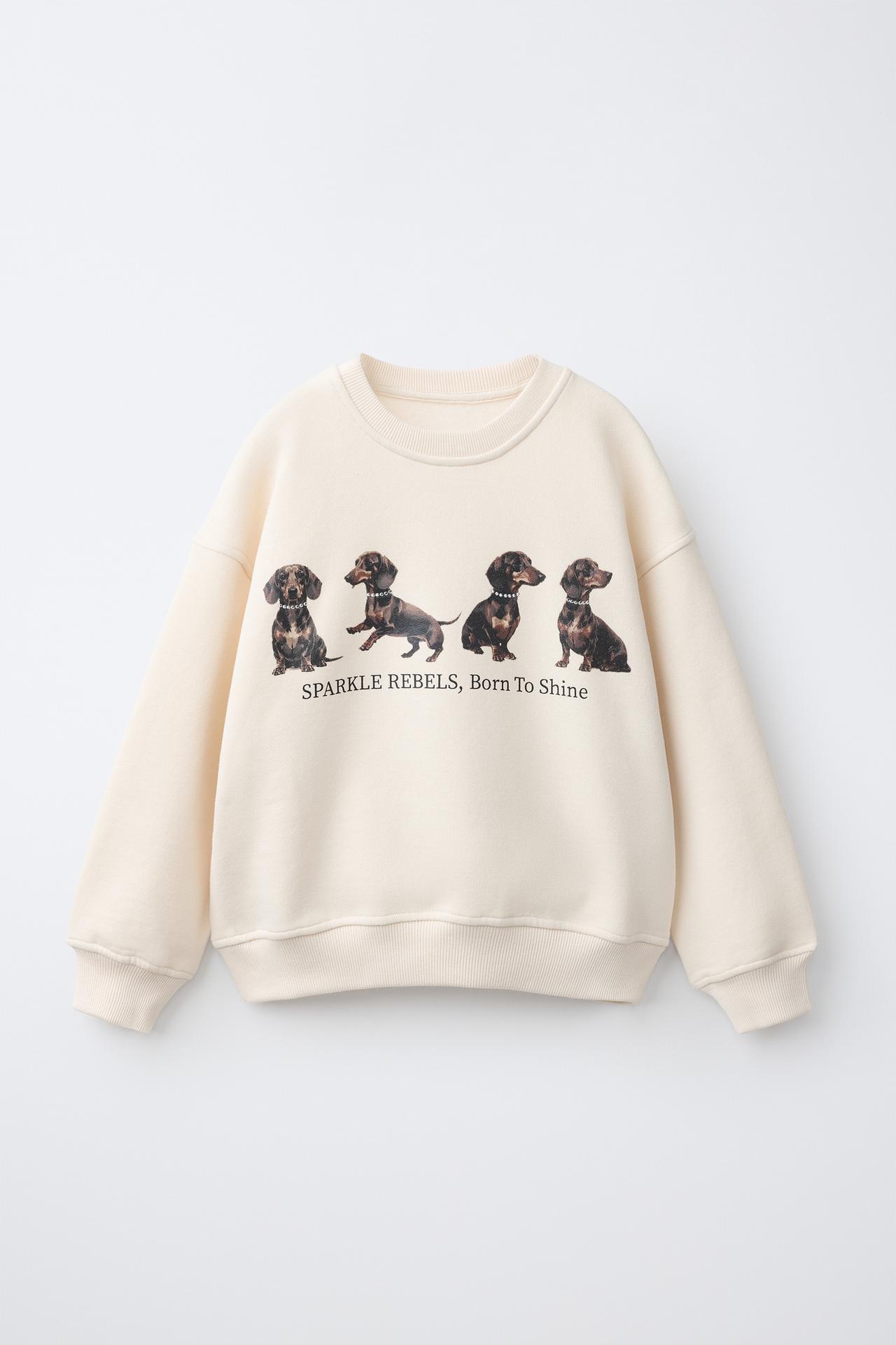 DOG PRINT SWEATSHIRT — Ecru