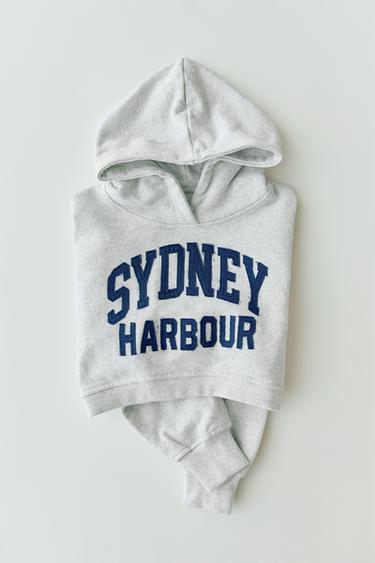Zaras SWEATSHIRT CROPPED MED TEXT - Gråmelerad