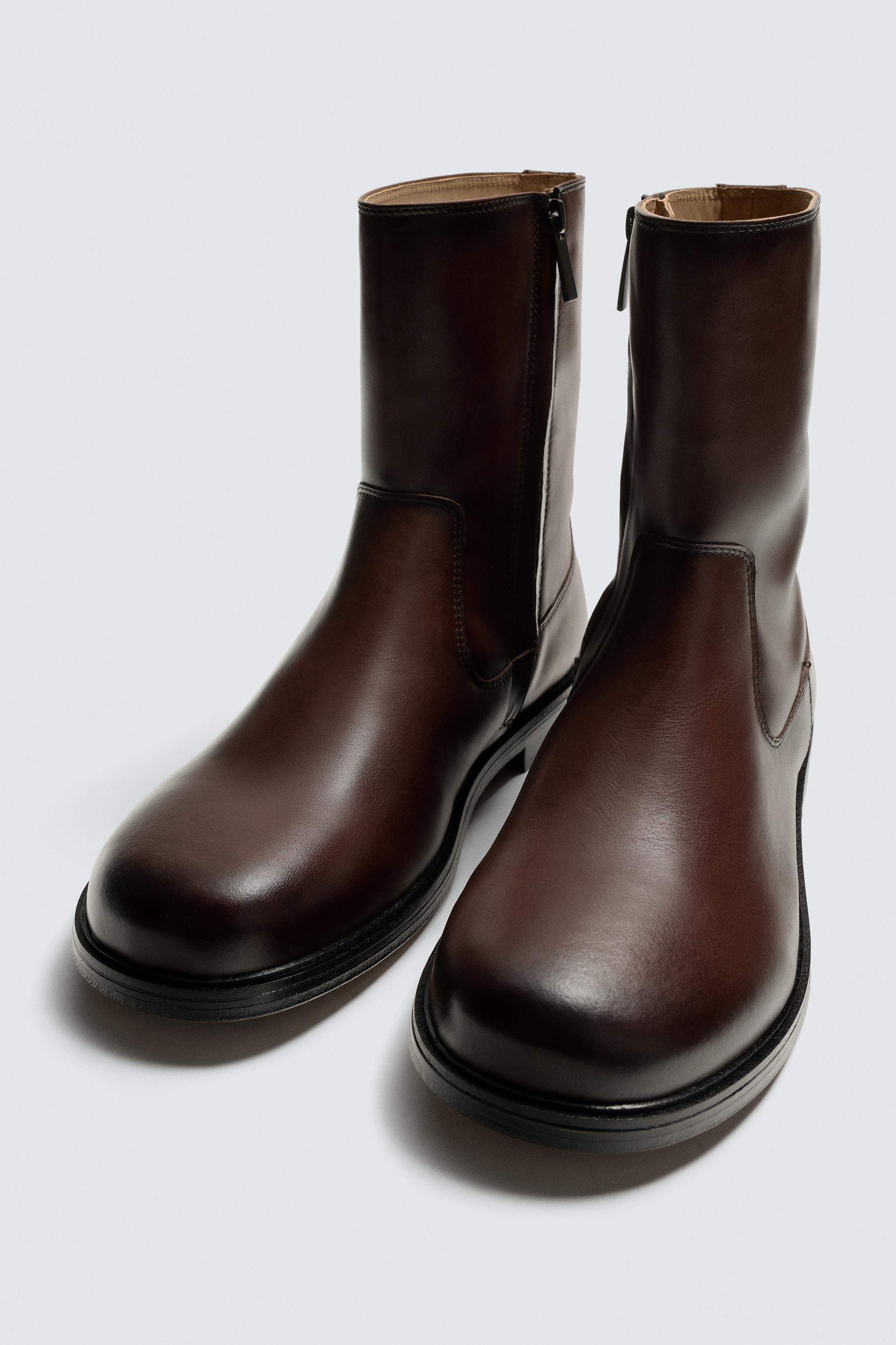 ZARA Leather Rustic Boots ブーツ LIMITED EDITION LEATHER BOOTS - Brown | ZARA South Africa