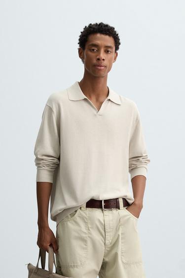 COTTON/HEMP KNIT POLO SHIRT - Sand by Zara