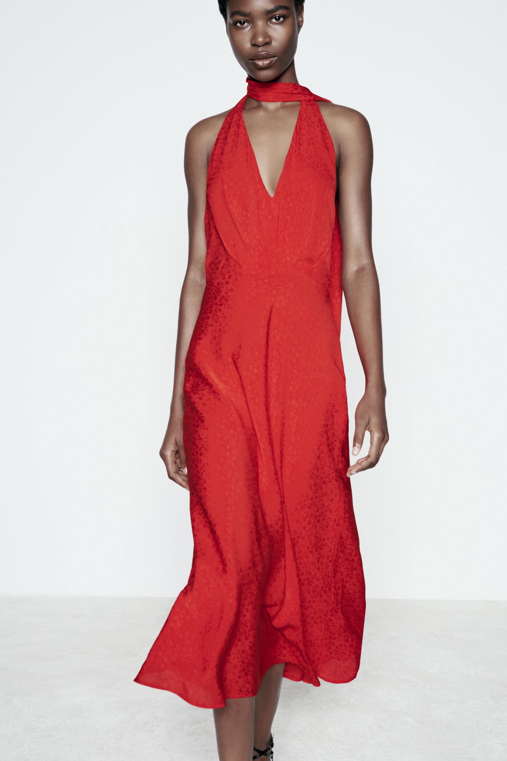 Robe longue zara rouge sale