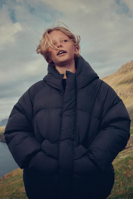 WATER-REPELLENT HOODED PUFFER COAT - Navy blue by Zara - Image 0