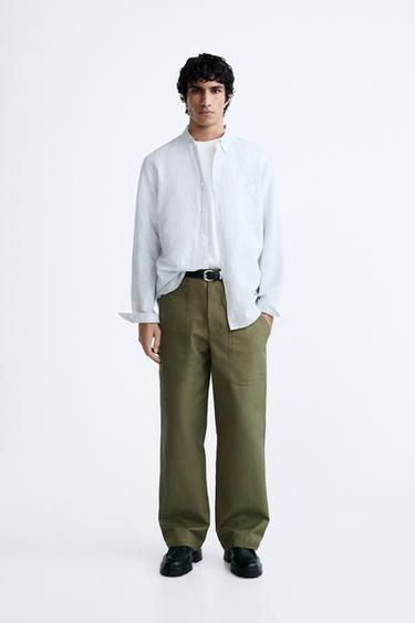 CAMISA LINO - ALGODÓN - Blanco / Celeste de Zara - Imagen 0