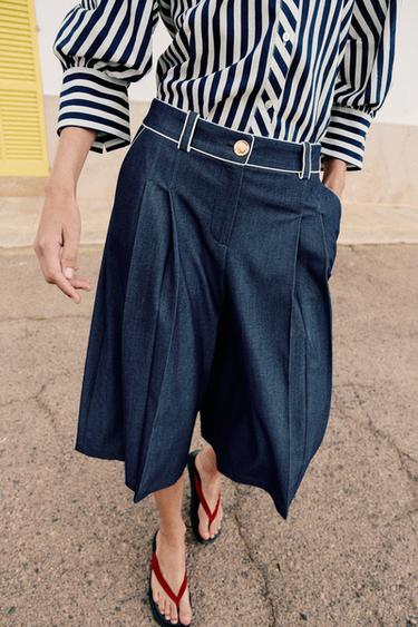 WIDE BERMUDA SHORTS WITH CONTRAST PIPING - Blue by Zara - Image 1