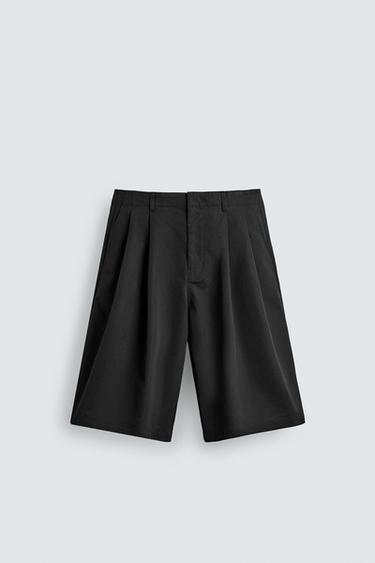 QUẦN SHORT BERMUDA DÁNG RỘNG XẾP LI - Màu đen từ Zara