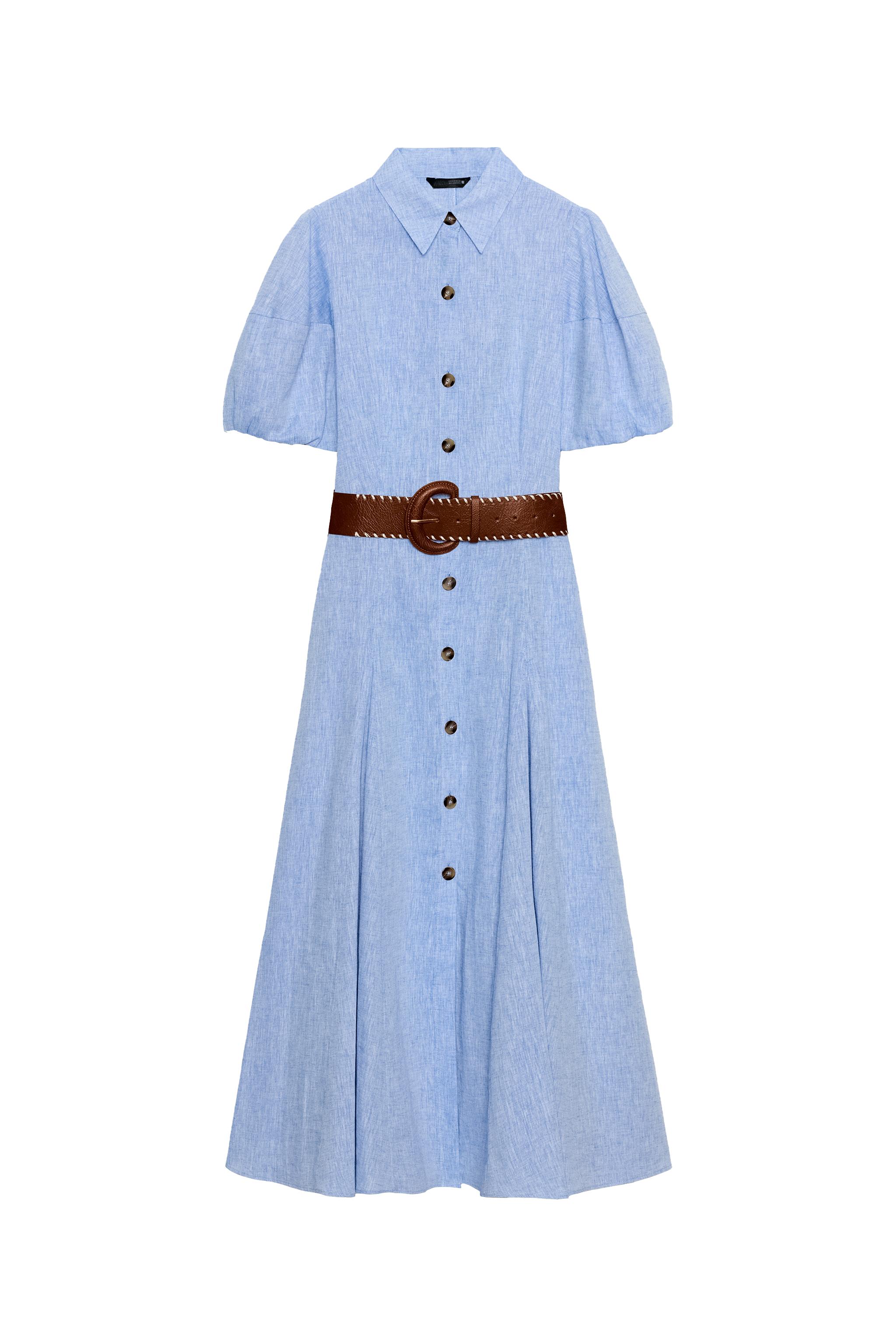 BELTED LINEN MIDI DRESS - Blue | ZARA United States BELTED LINEN MIDI DRESS - Blue | ZARA United States