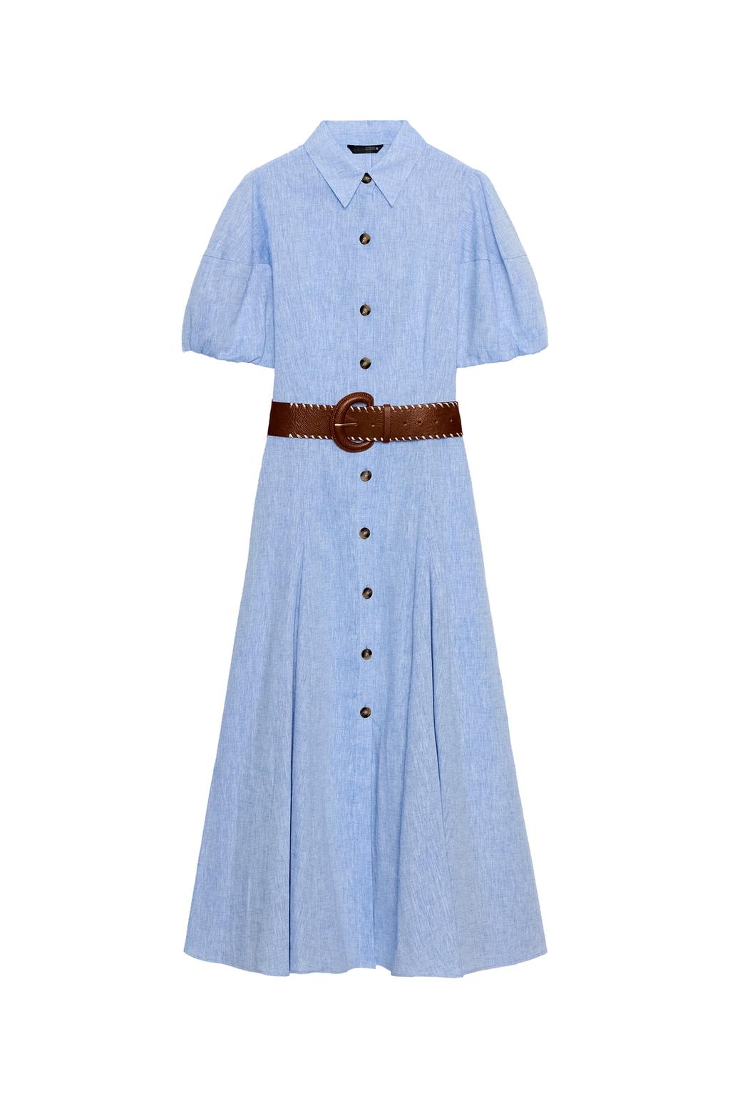 BELTED LINEN MIDI DRESS - image 3