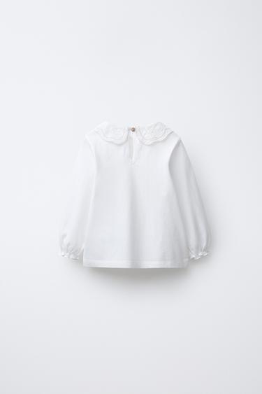 T-SHIRT COL BRODÉ - Écru de Zara - Image 1