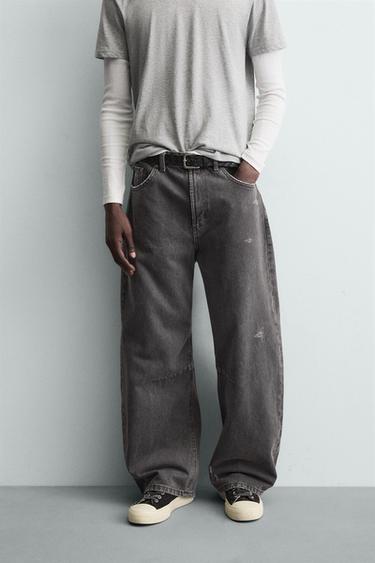 WASHED BARREL FIT TROUSERS - Dark grey by Zara