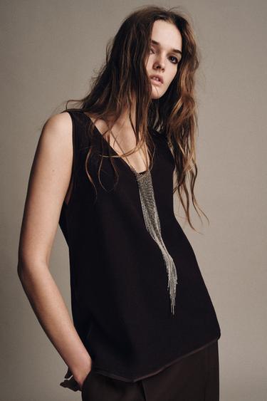 Zara SOFT SLEEVELESS TOP - Brown