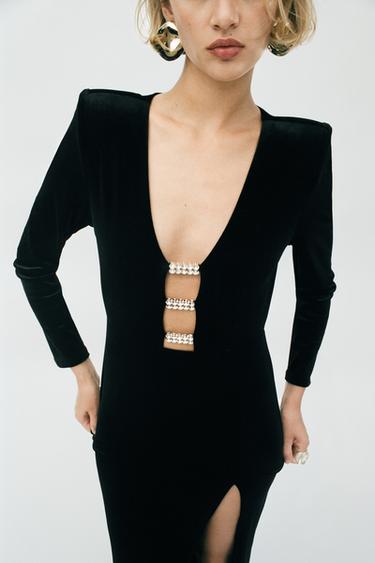 SHIMMER APPLIQUÉ VELVET MIDI DRESS - Black by Zara