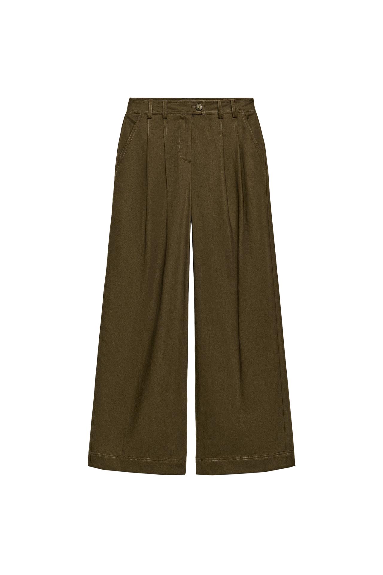 WIDE-LEG PLEATED PANTS — Khaki