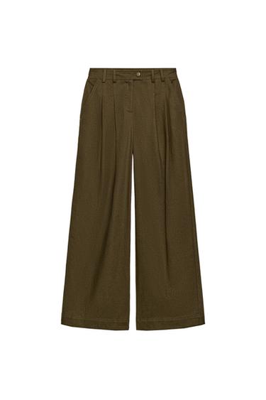 WIDE-LEG PLEATED PANTS — Khaki 1