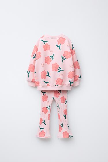 PRINTED FLARE RIB SWEATSHIRT AND LEGGINGS SET - Pink / White by Zara - Image 1