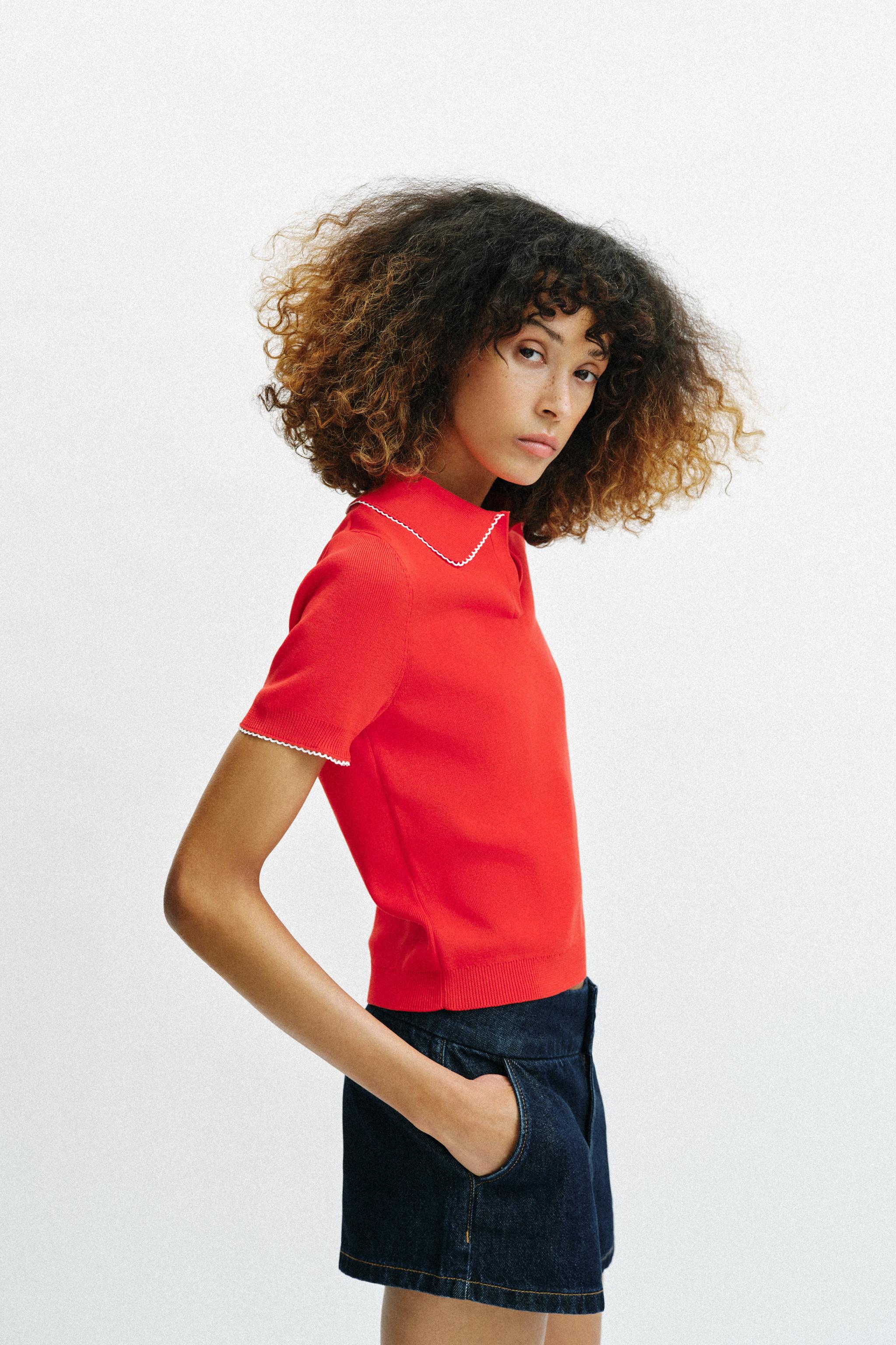 コントラストレース ポロトップス - ホワイト | ZARA Japan / 日本