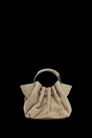 RIGID HANDLE SPLIT SUEDE BUCKET BAG - SAND/BROWN by Zara