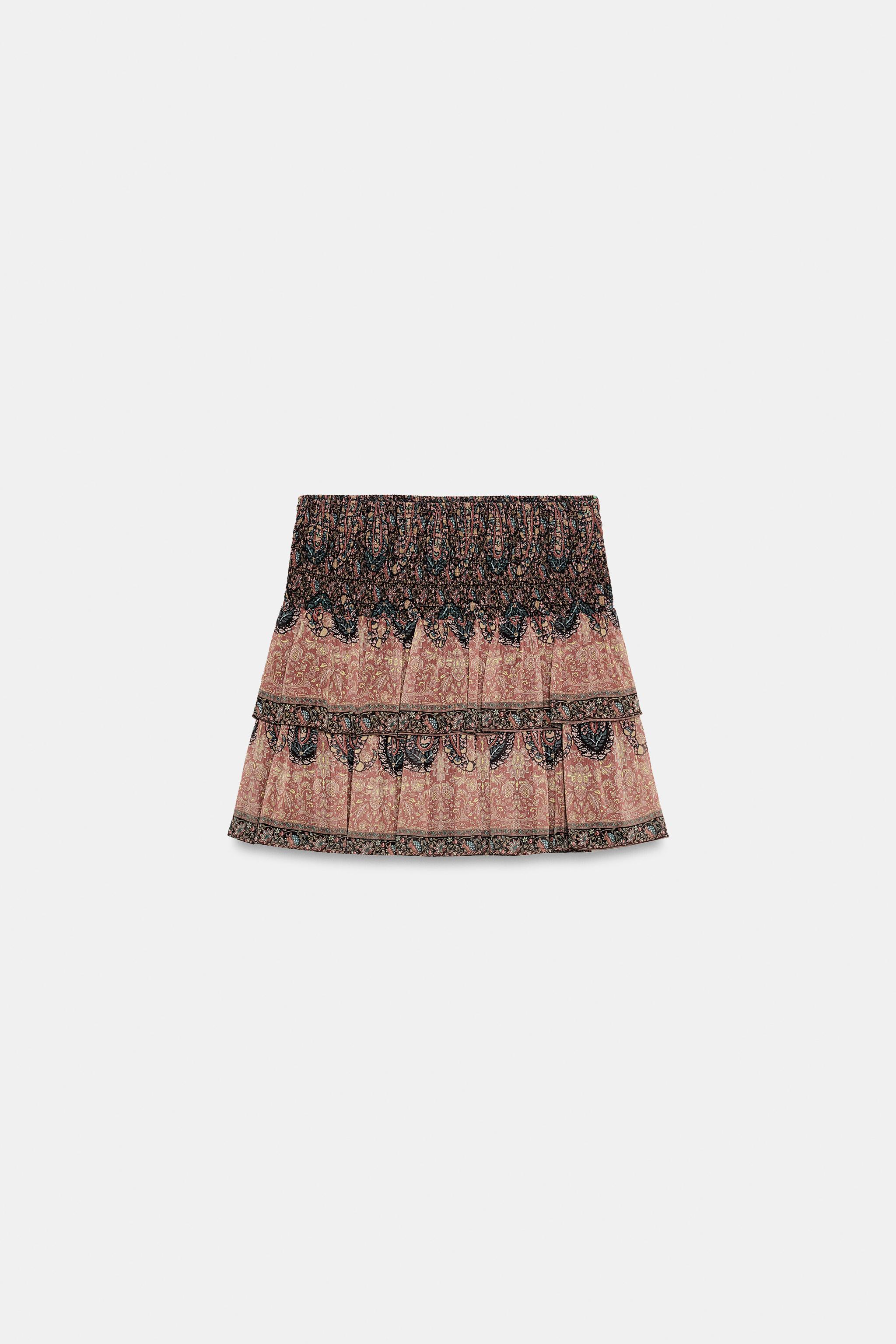 SMOCKED PRINTED MINI SKIRT