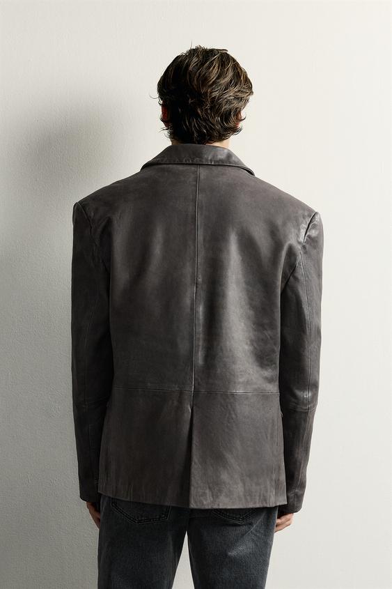 VESTE EN CUIR REGULAR FIT - Gris chiné de Zara - Image 2