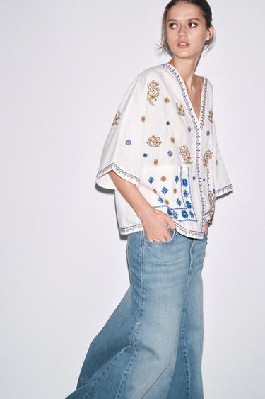 BLOUSE BRODERIES FLEURS ZW COLLECTION - Multicolore de Zara - Image 4